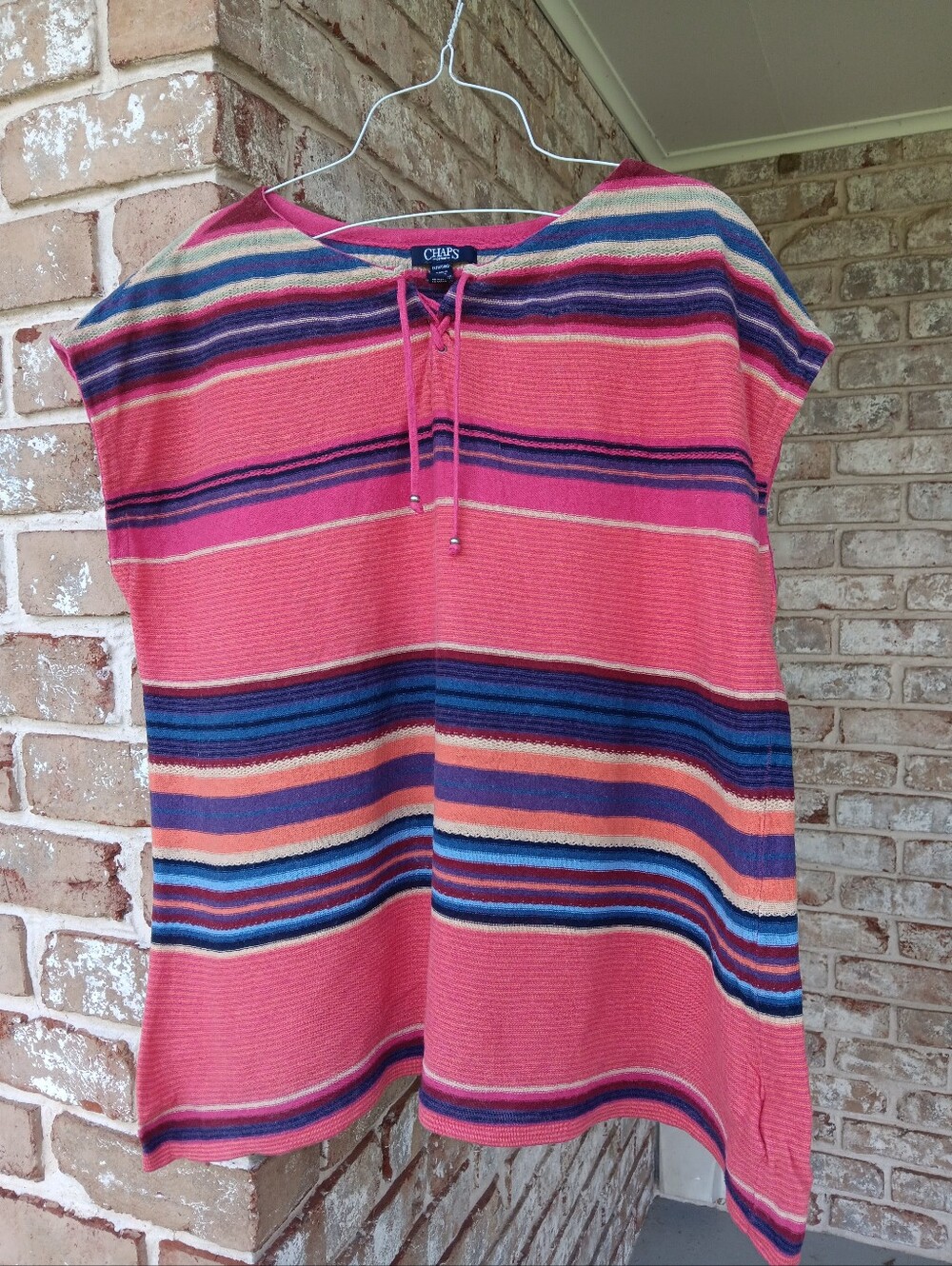 Coral Striped Linen & Cotton Knit Top